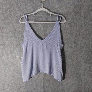 Lulus Top M Blue White Striped Back Tie Gauze Cropped Lagenlook Nautical Coastal